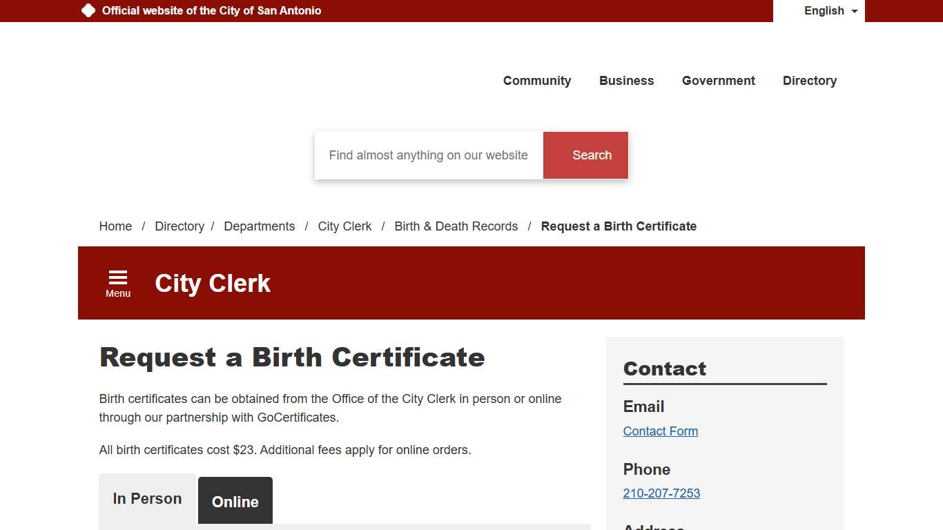 Request a Birth Certificate - City of San Antonio